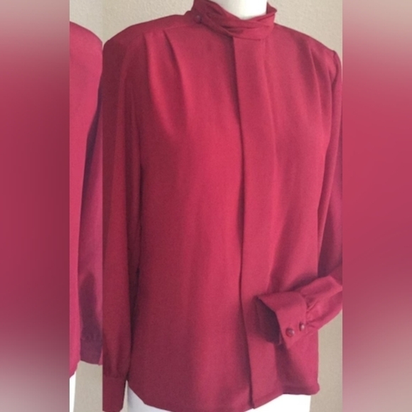 Pendleton classic chiffon style pleated maroonlong sleeve button down blouse 14 - Picture 2 of 16